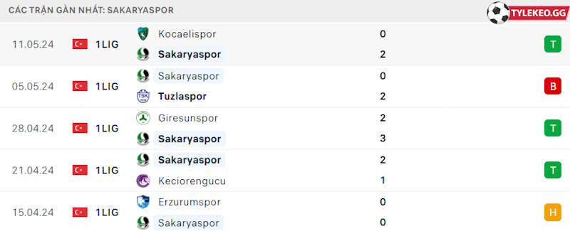 Phong độ gần đây Sakaryaspor